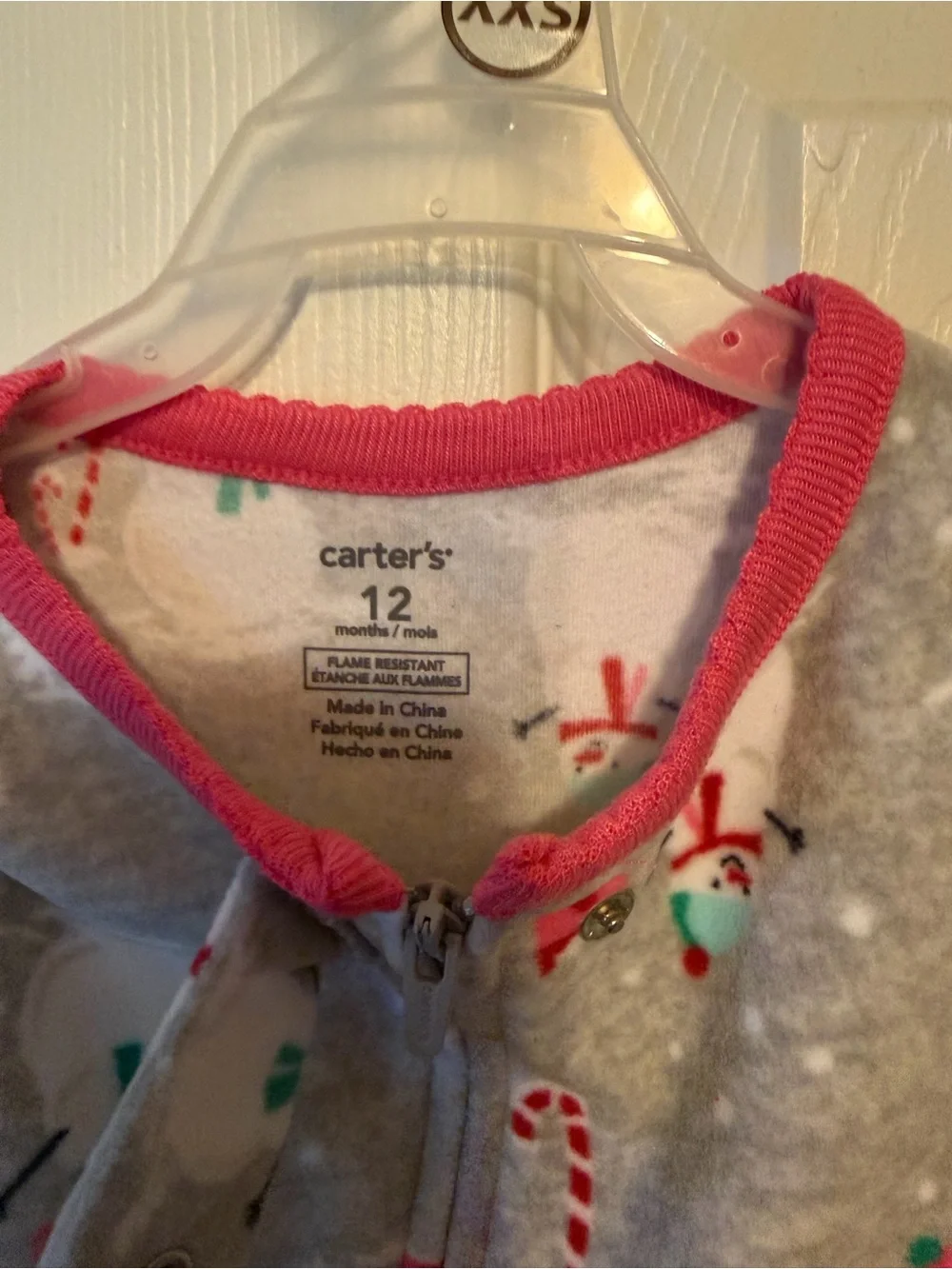 Carter's Girl's👧🏻Snowman☃️Candy Canes Fleece Footed Pajama Sleeper💤Sz 12M